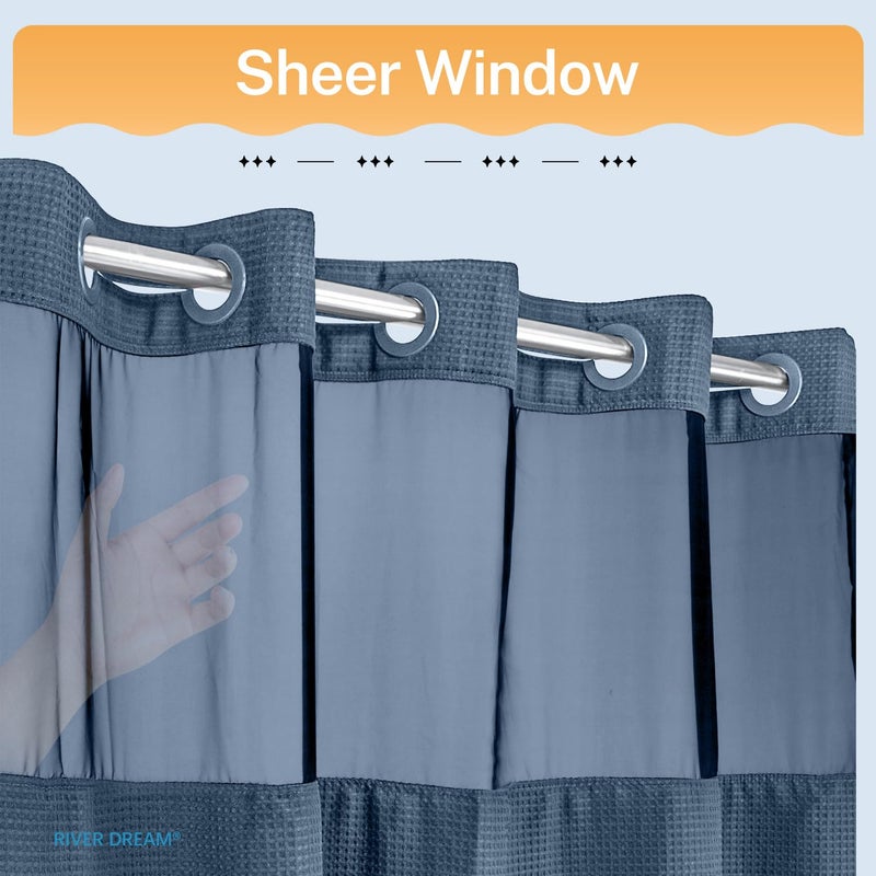 River Dream Blue Shower Curtain No Hooks Required Dotted Waffle Weave Shower Curtain with Snap in Liner - 71W x 74H,Hotel Grade,Spa Like Bath Curtain,Moonlight Blue - Image 3